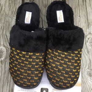 - Gold Toe Metallic Black Fur Mule Slippers! NEW!